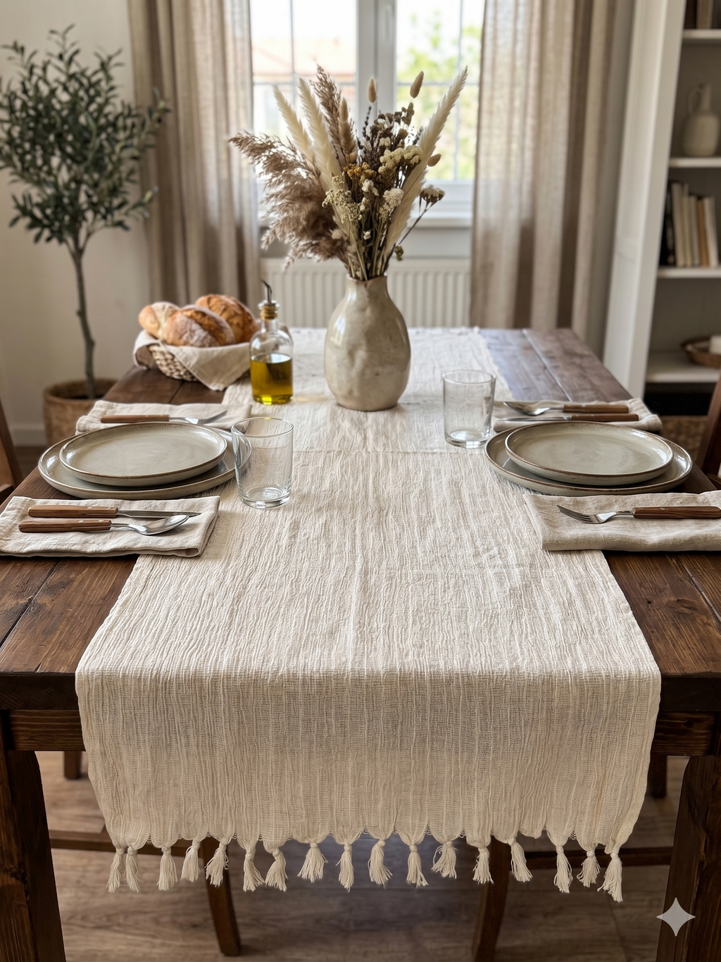 Püsküllü %100 Pamuk Müslin Runner ve Yatak Şalı - 90x180 cm