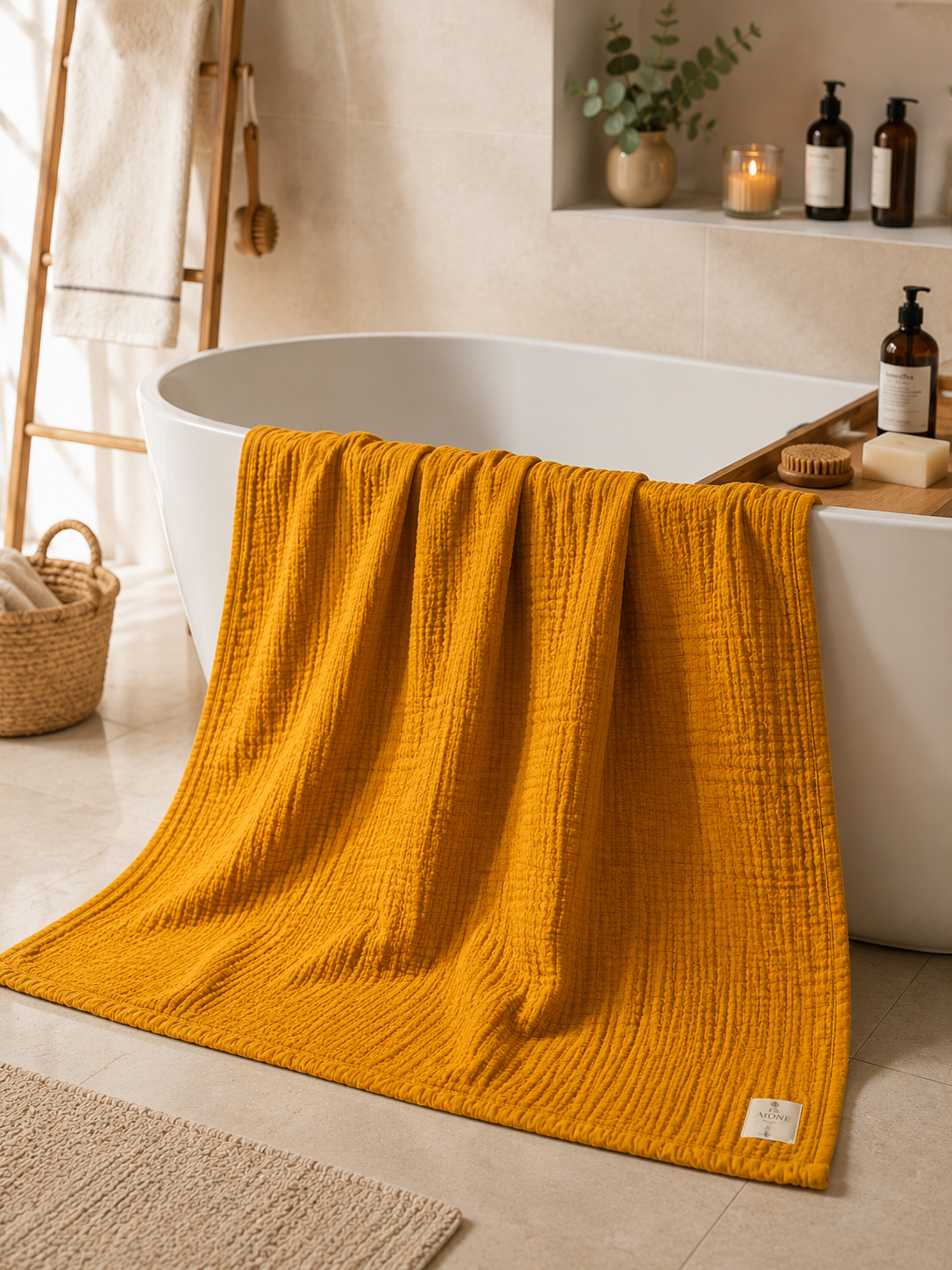 Aluve Hardal Renk Müslin Banyo Havlusu (90x180 cm) - %100 Pamuk, Ekstra Yumuşak, Hızlı Kuruyan havlu