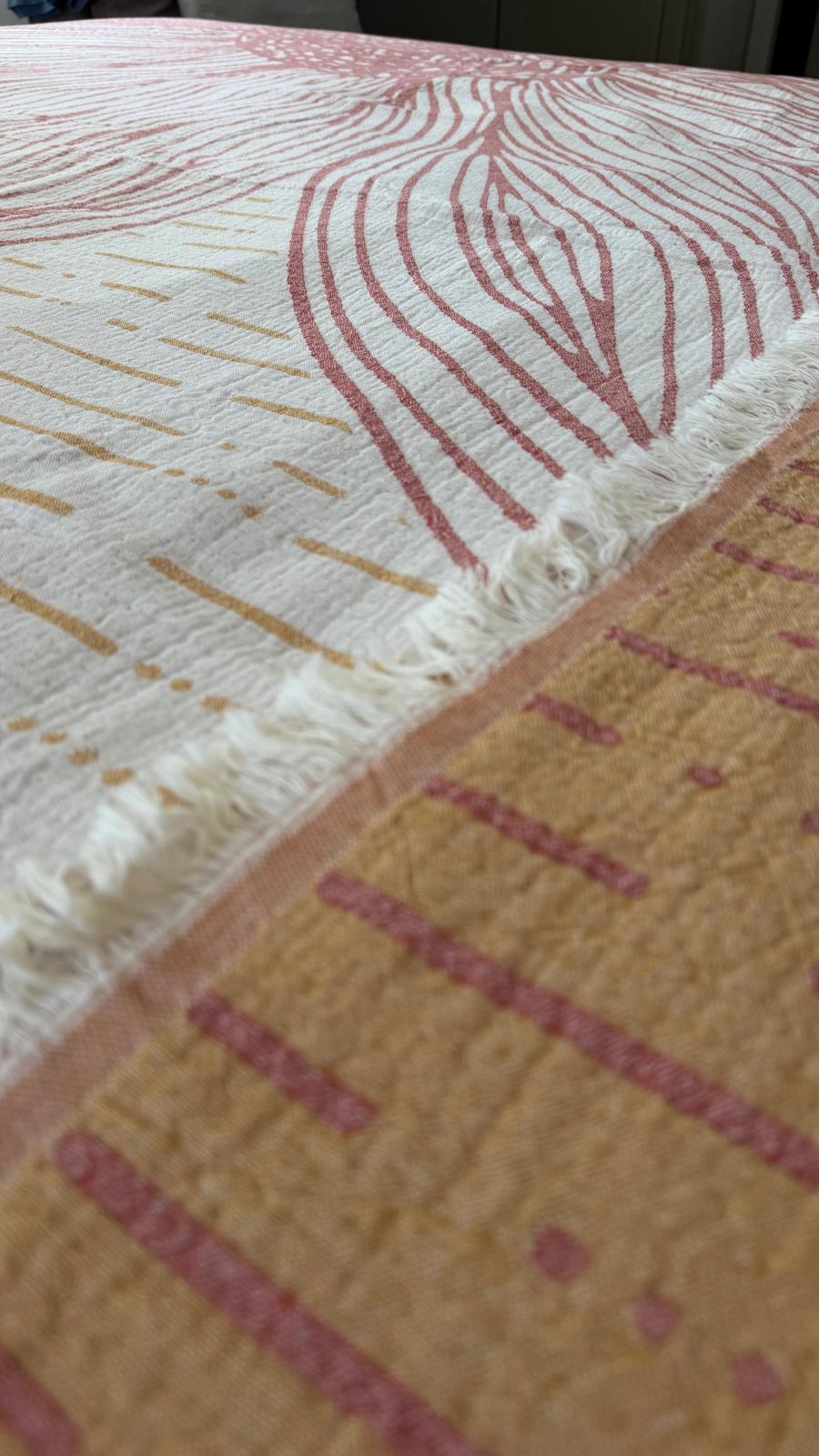 Çift Taraflı 4 Katlı Müslin Yatak Örtüsü ve Pike (220x240 cm) - Terakota / Hardal Sarısı