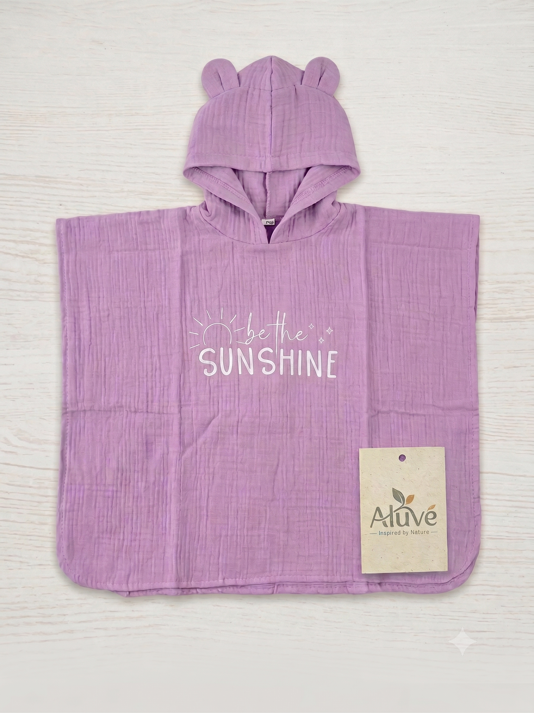 Aluvé - Unisex Çocuk Müslin Panço, Kapüşonlu, %100 Pamuklu -Lila