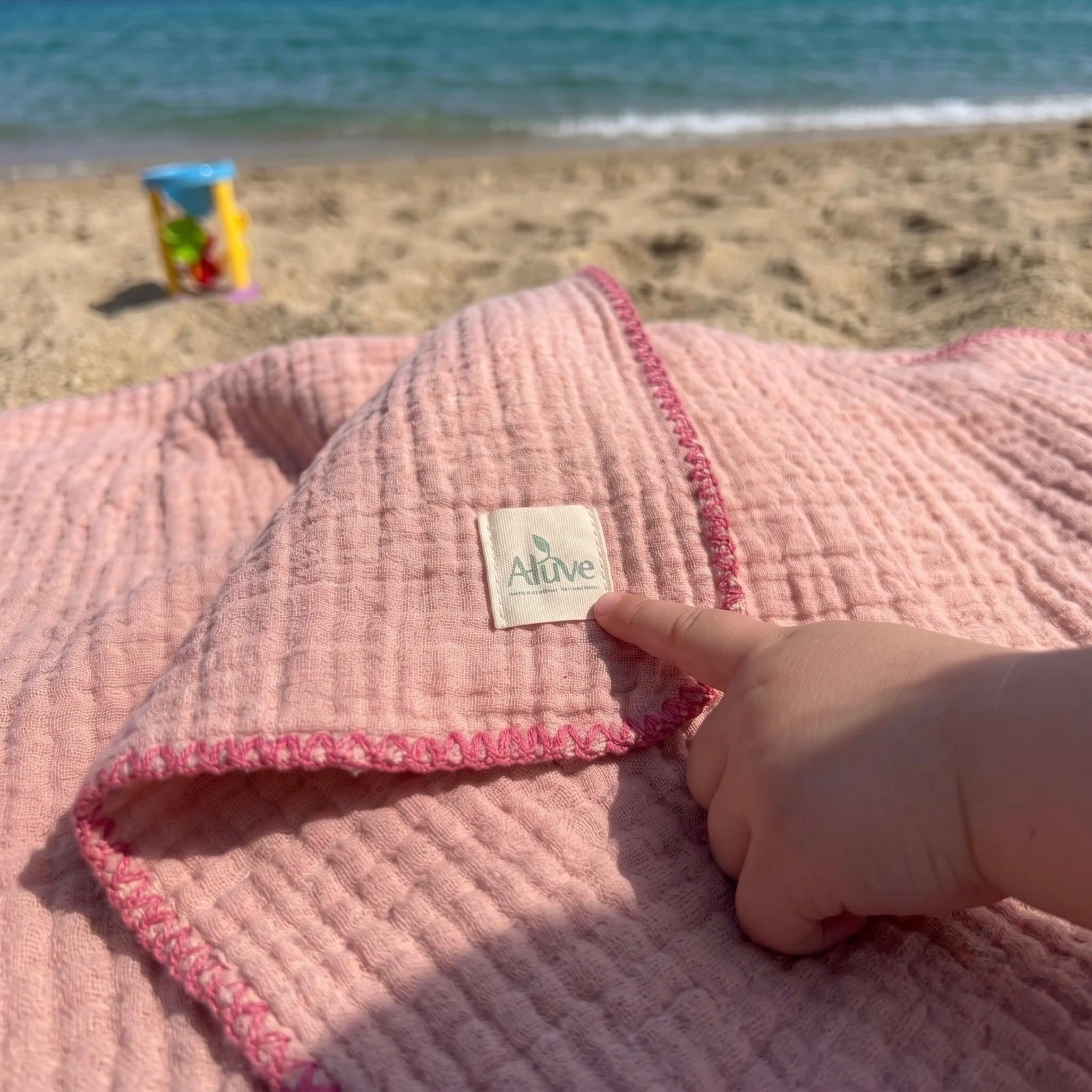 Aluvé Anne & Bebek Müslin Plaj Havlusu Seti- Gül kurusu Pembe
