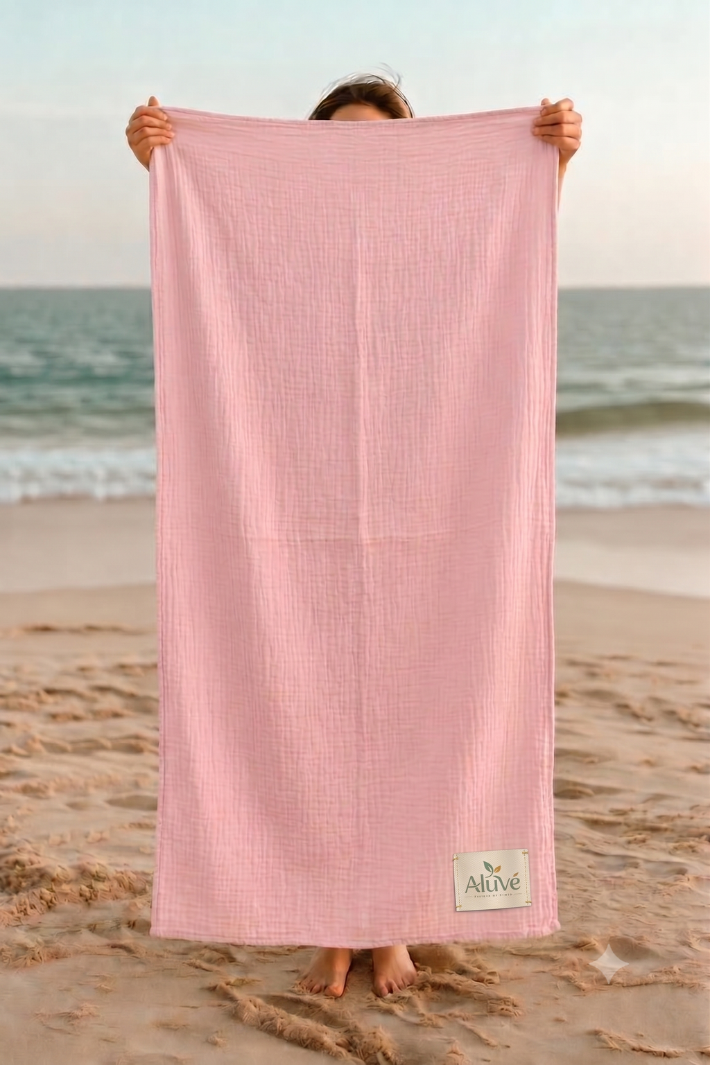Aluve Pembe Müslin Plaj Havlusu (90x180 cm) - %100 Pamuk, Ekstra Yumuşak, Hızlı Kuruyan Bürümcük Dokulu